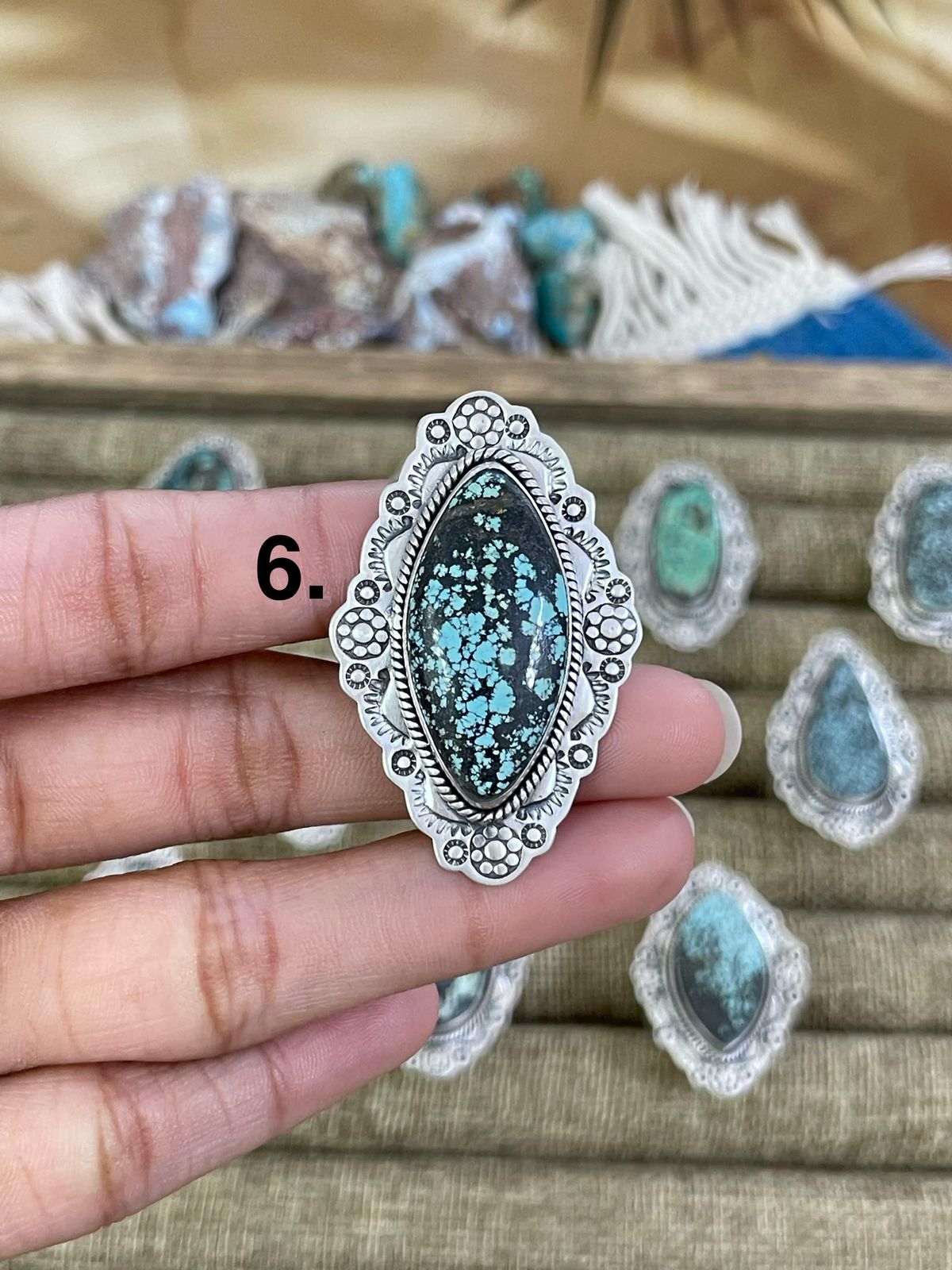 Handmade Sterling Silver Lander Turquoise Adjustable Ring, Signed Nizhoni