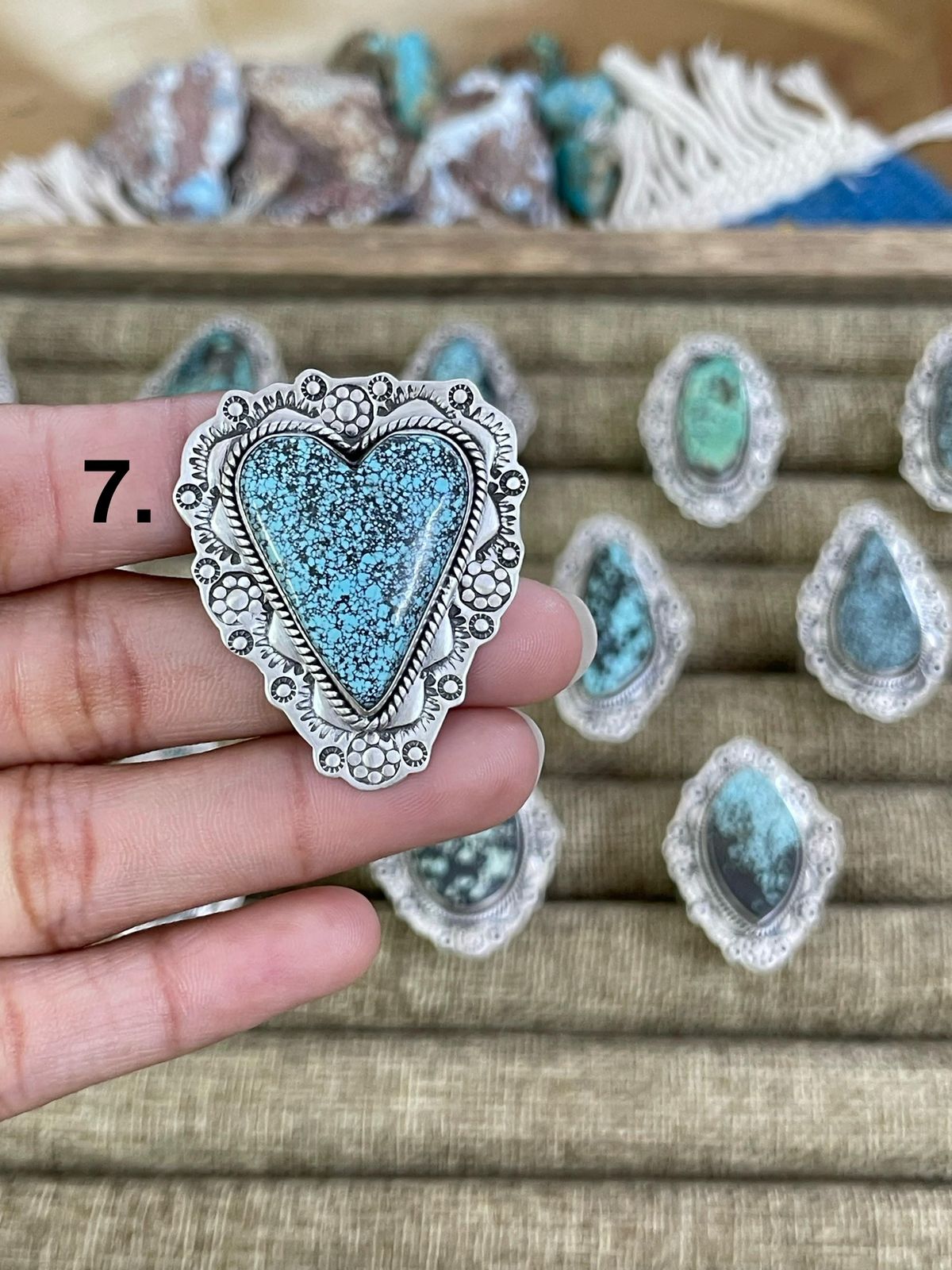 Handmade Sterling Silver Lander Turquoise Adjustable Ring, Signed Nizhoni