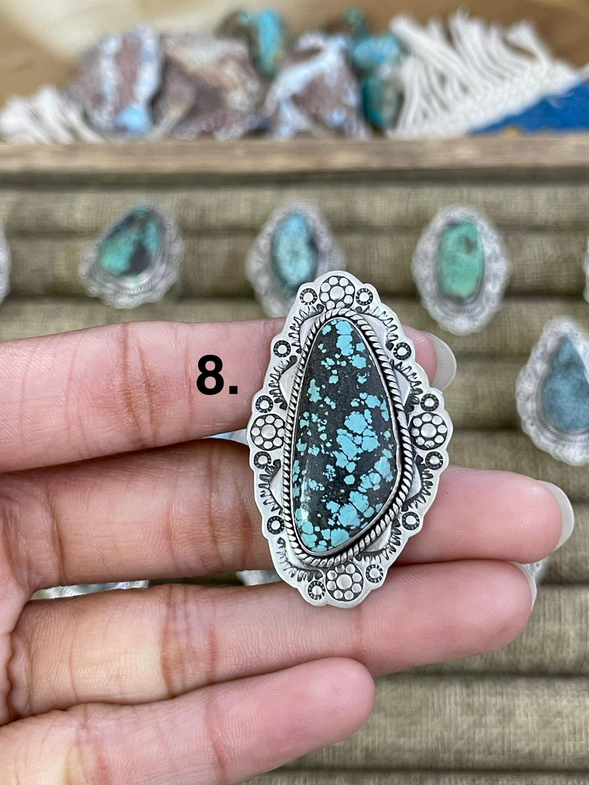 Handmade Sterling Silver Lander Turquoise Adjustable Ring, Signed Nizhoni