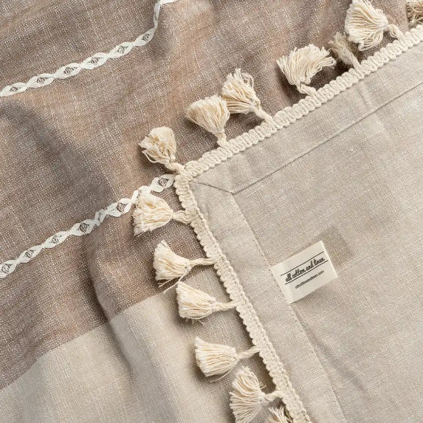 Beige Striped Tablecloth with Tassel