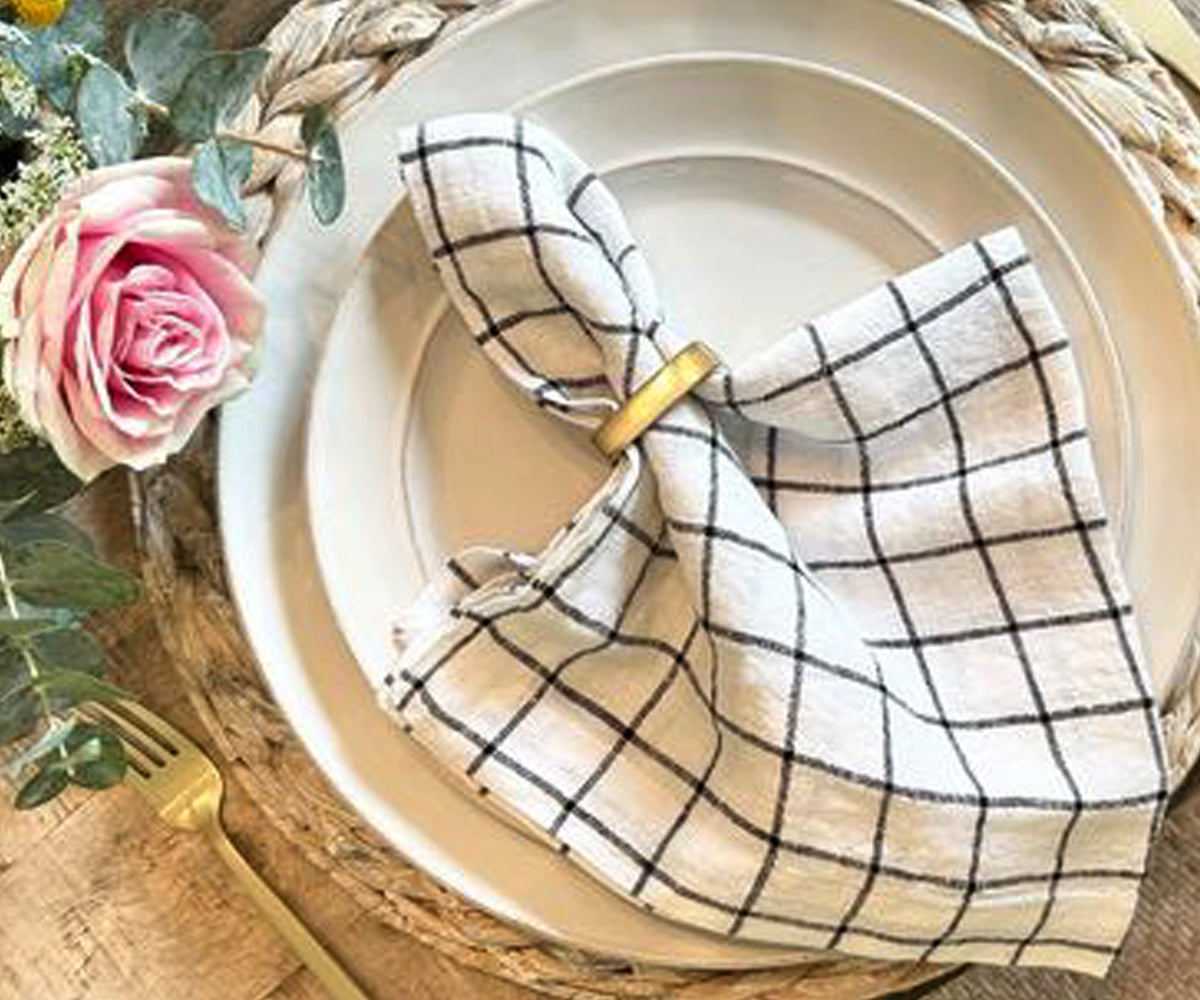 Linen Napkins - Grid Napkins Set of 4 & 8