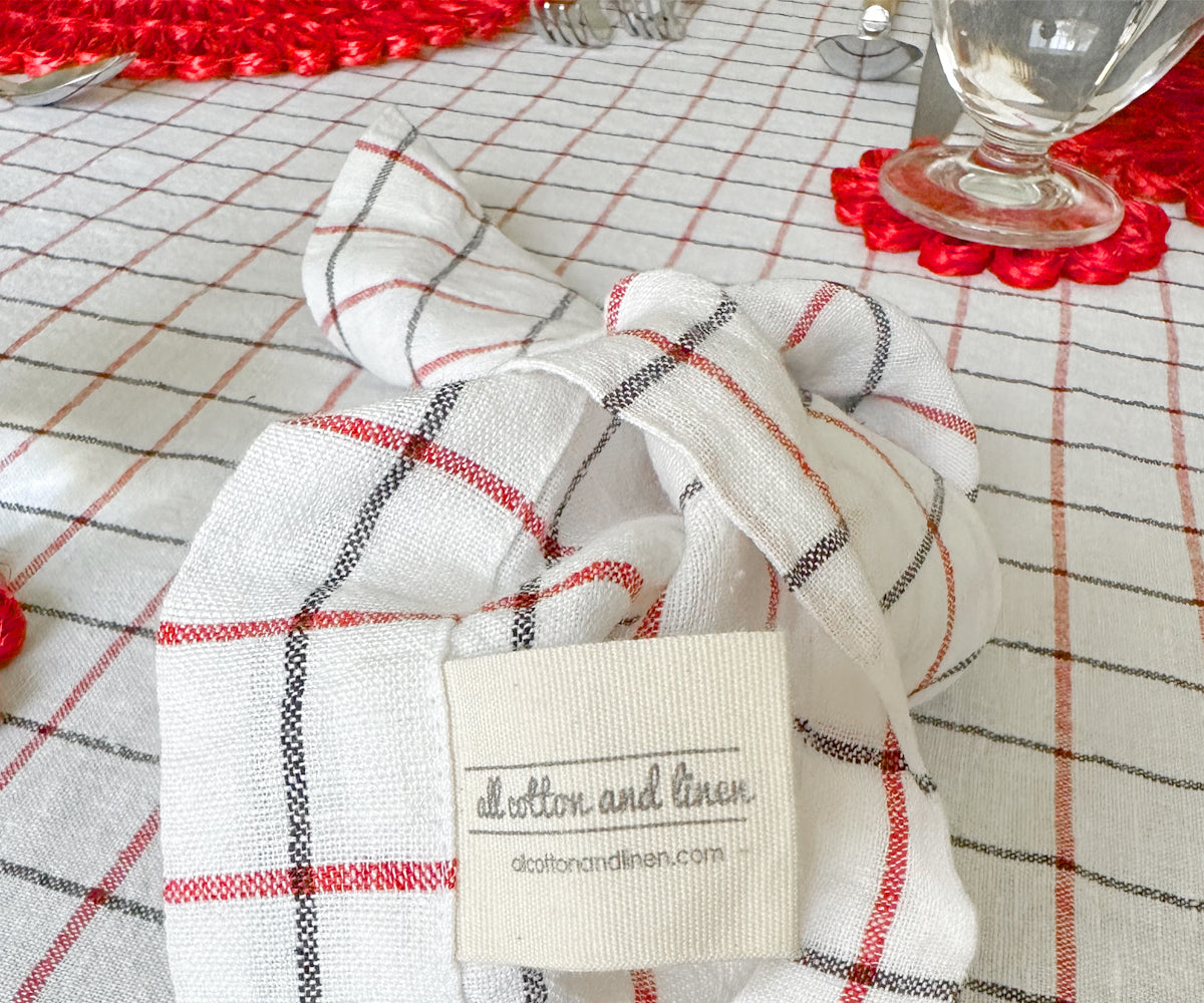 Linen Napkins - Grid Napkins Set of 4 & 8