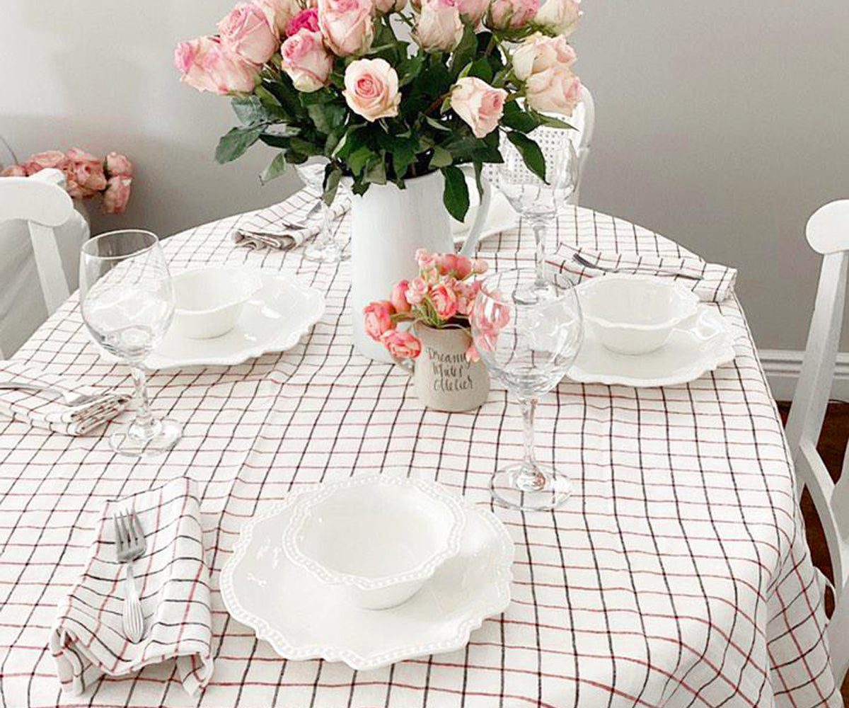 Linen Napkins - Grid Napkins Set of 4 & 8