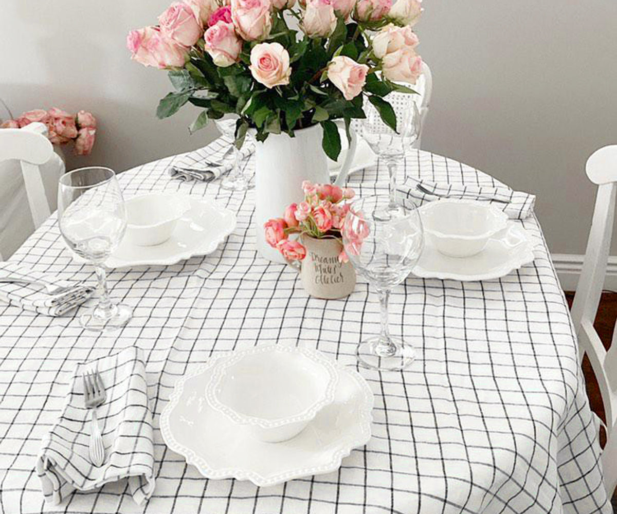 Linen Napkins - Grid Napkins Set of 4 & 8