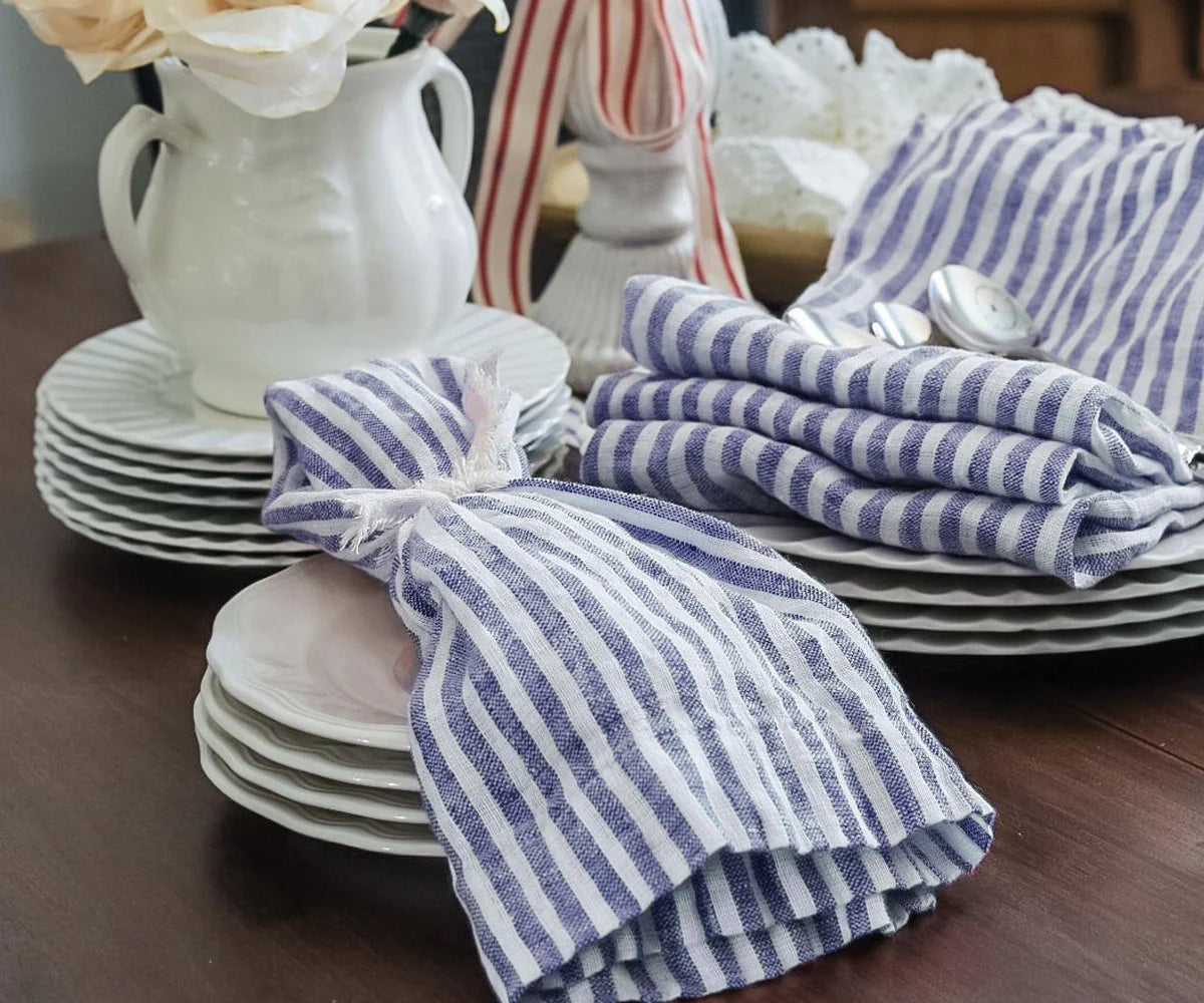 Blue Pinstripe Linen Napkins