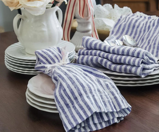 Blue Pinstripe Linen Napkins