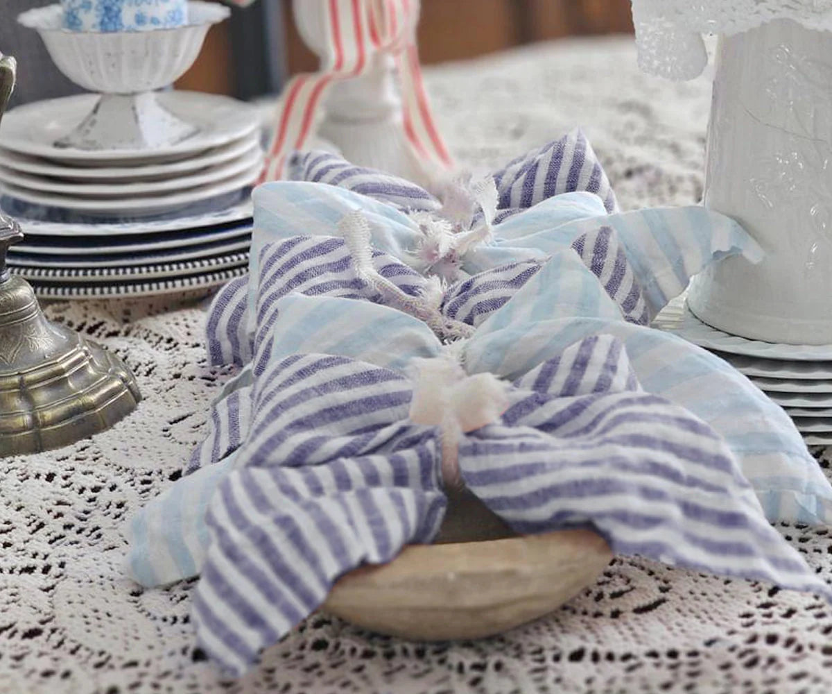Blue Pinstripe Linen Napkins