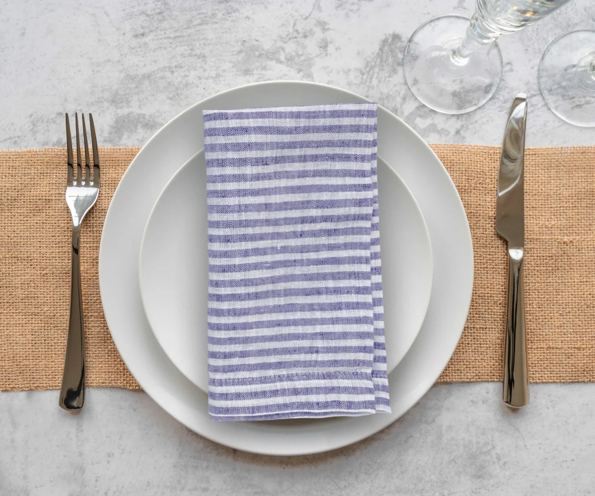Blue Pinstripe Linen Napkins