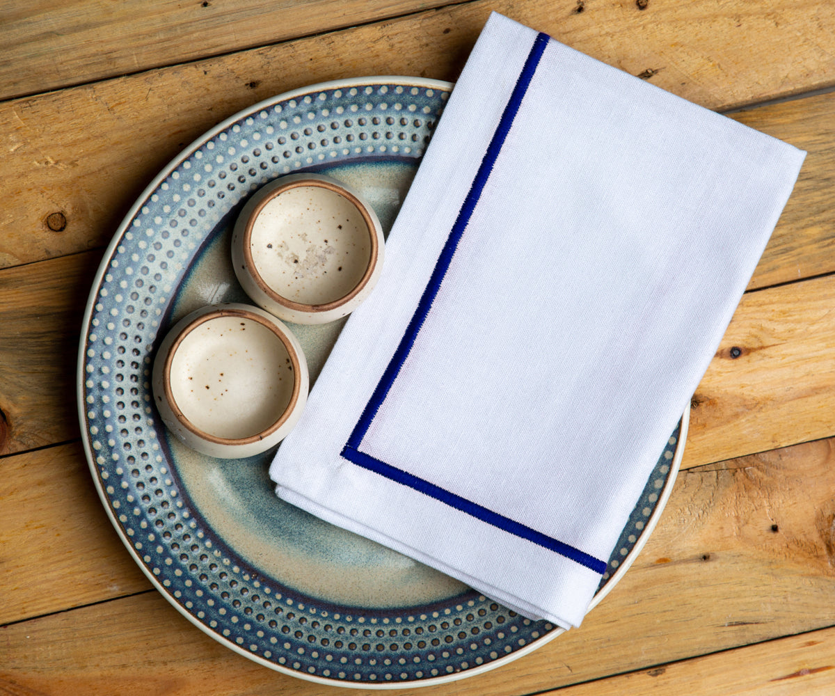 Royal Blue Embroidery Napkins - Line Design