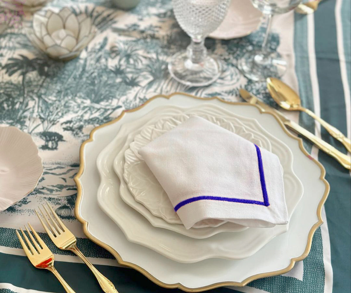 Royal Blue Embroidery Napkins - Line Design