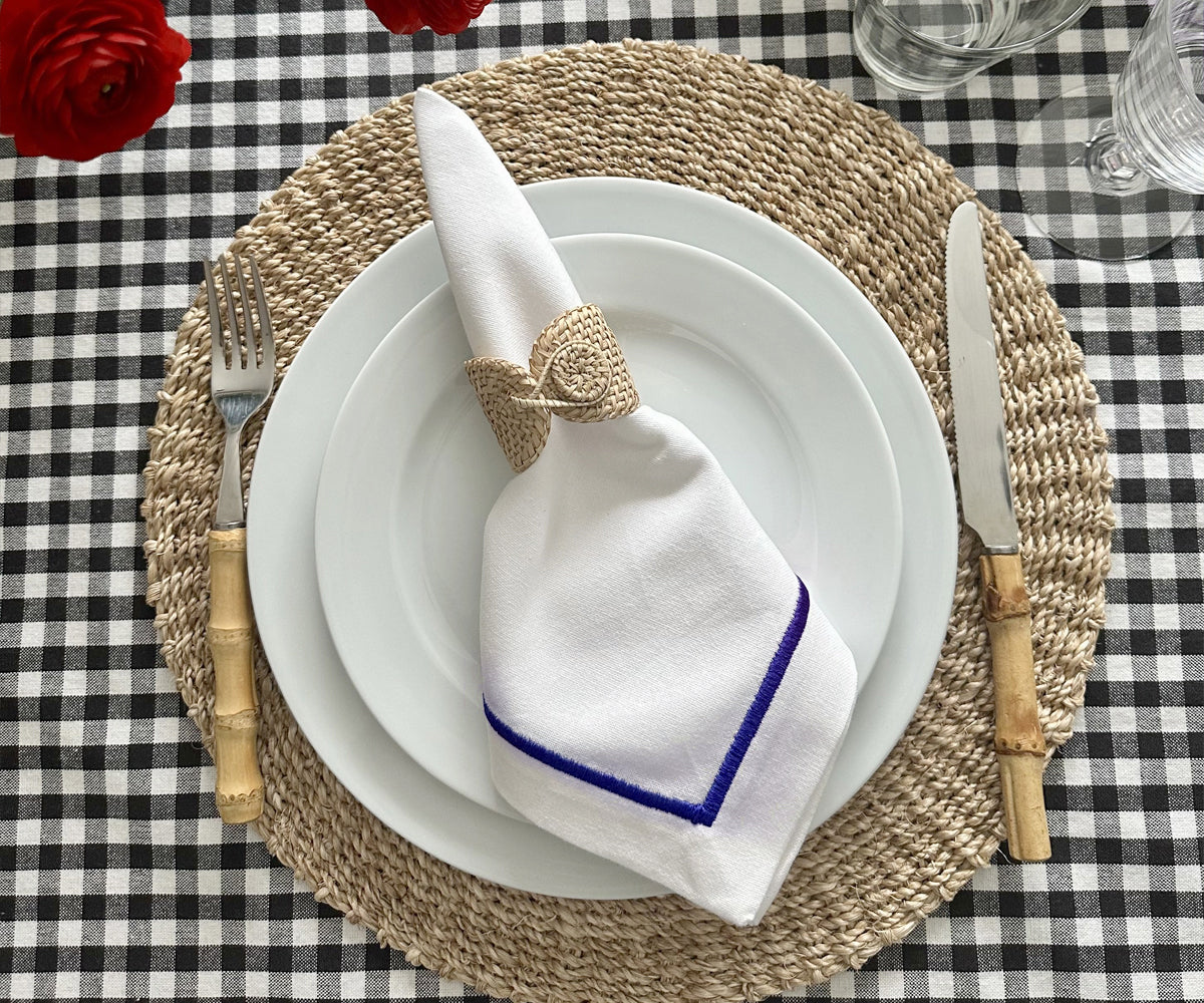 Royal Blue Embroidery Napkins - Line Design