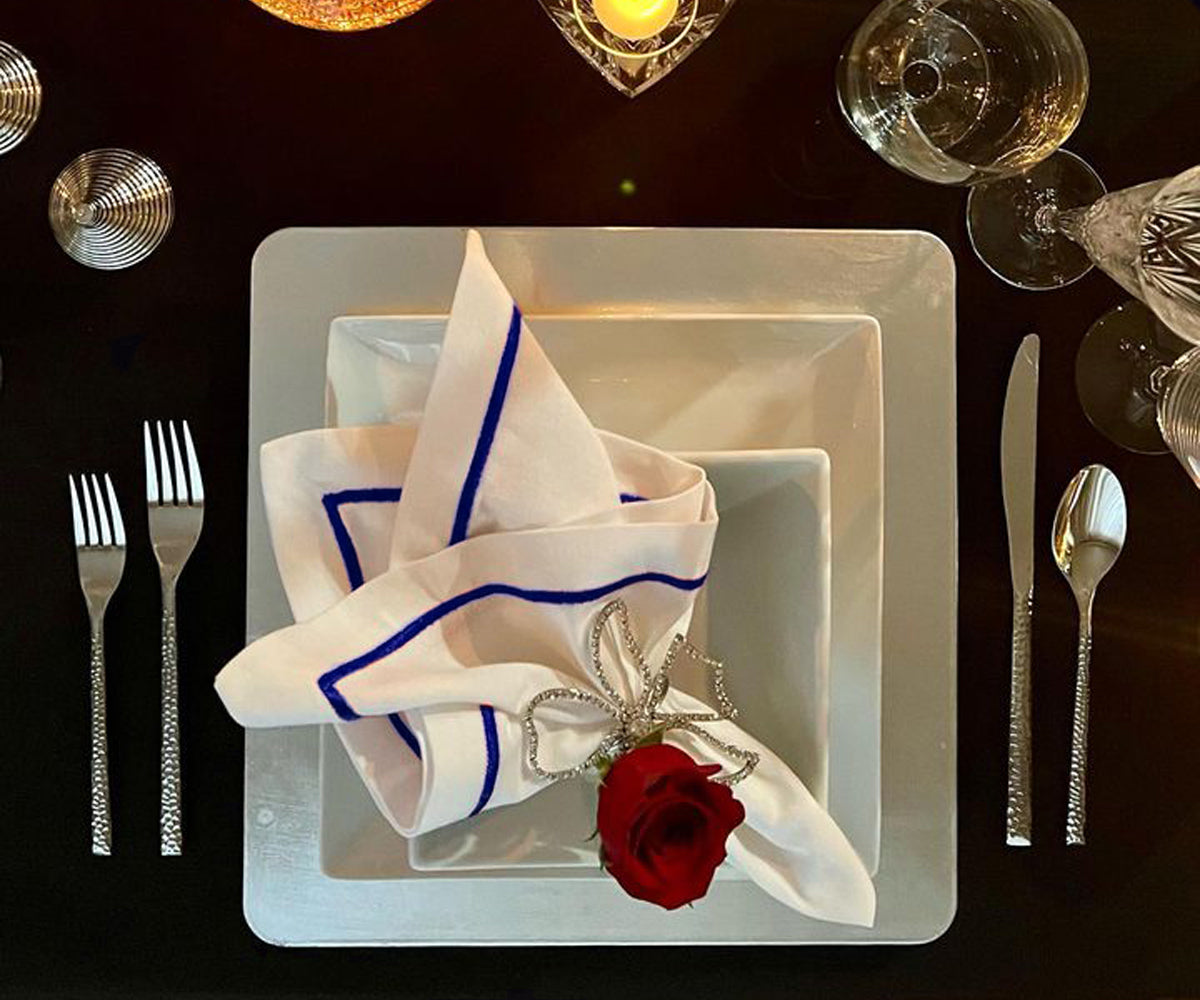 Royal Blue Embroidery Napkins - Line Design