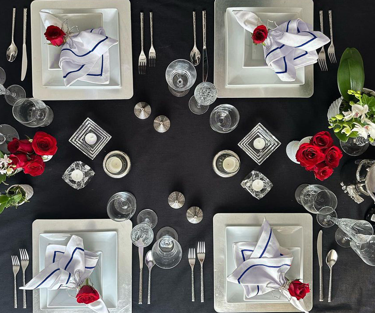 Royal Blue Embroidery Napkins - Line Design