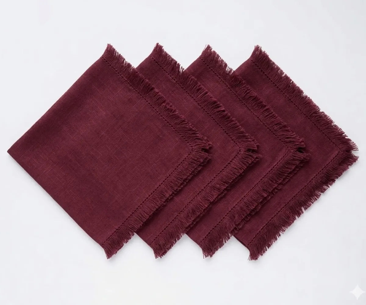 Burgundy Cloth Napkins - Fringe Trim Edge