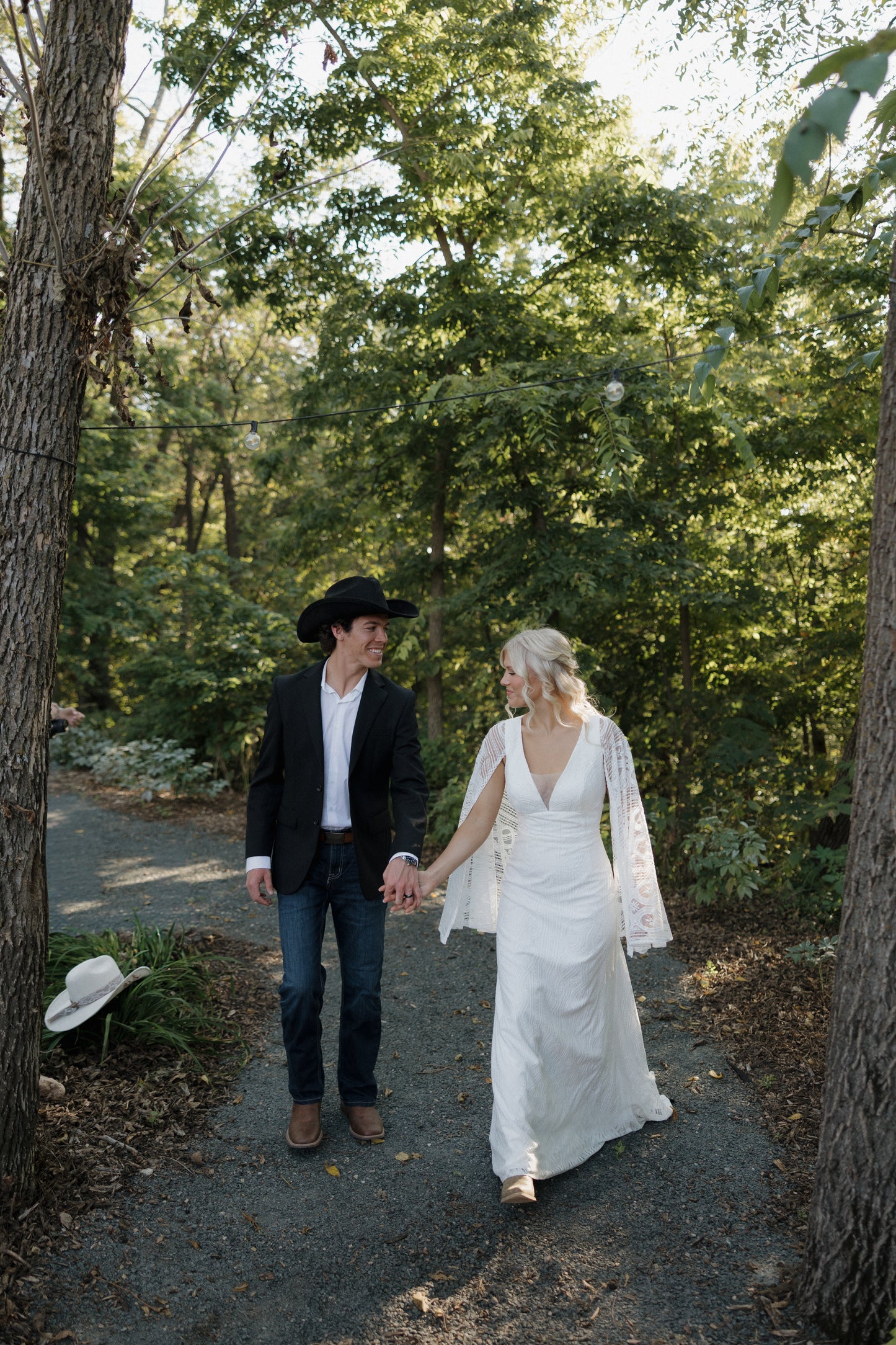 The Wilson Gown – Boho Lace Fit-and-Flare Wedding Dress with Fringe Back & Cape Sleeves