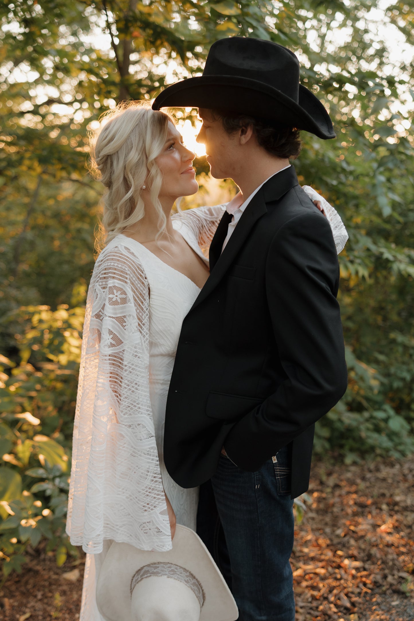 The Wilson Gown – Boho Lace Fit-and-Flare Wedding Dress with Fringe Back & Cape Sleeves