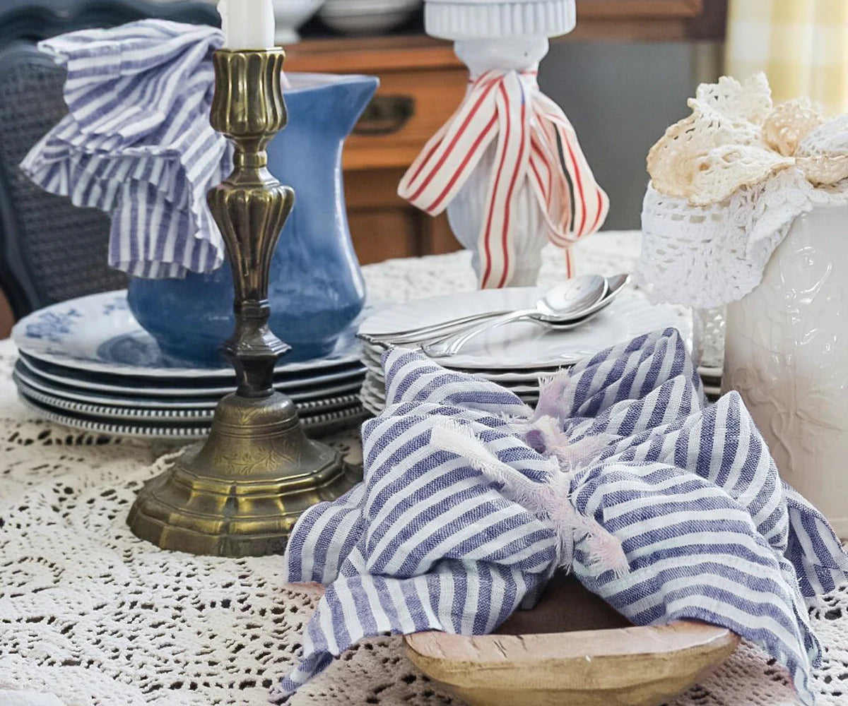 Blue Pinstripe Linen Napkins