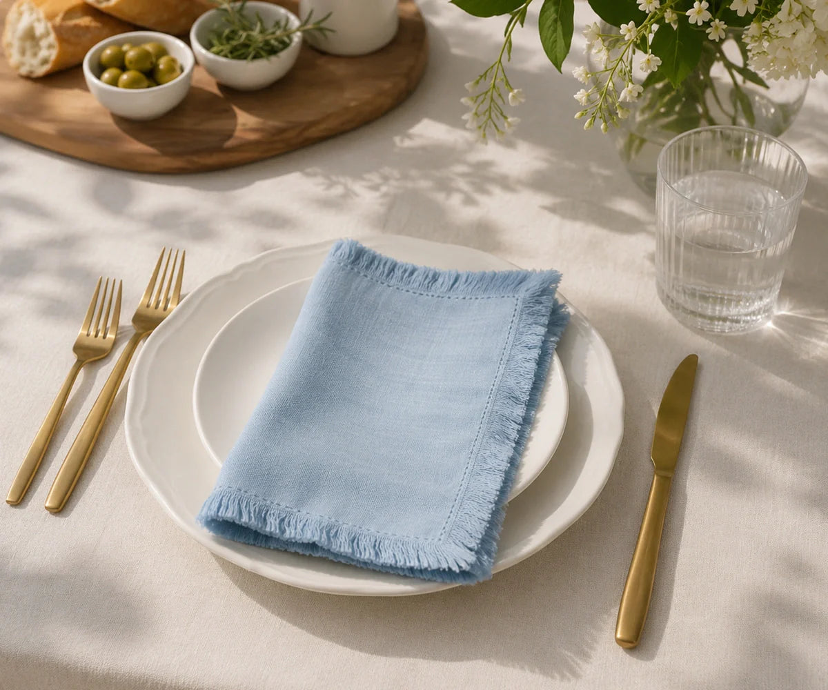 Blue Fabric Napkins - Fringe