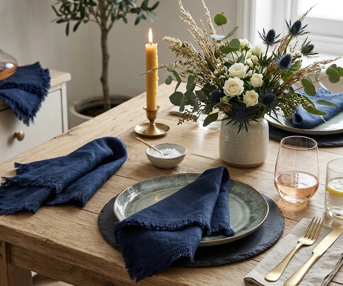 Navy Blue Napkins - Edge Fringe