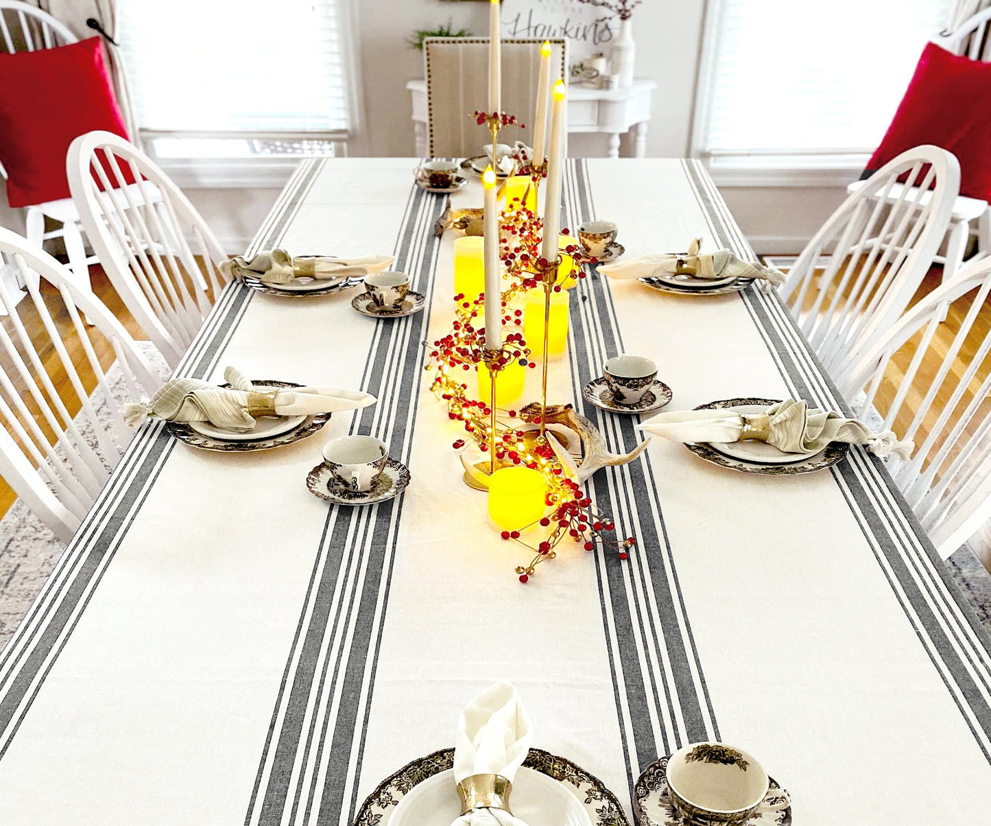 Navy Blue Striped Tablecloth