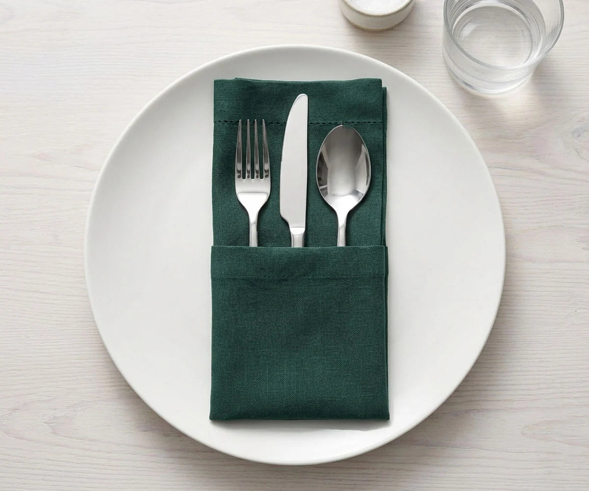 Hemstitch Dinner Napkins - Green