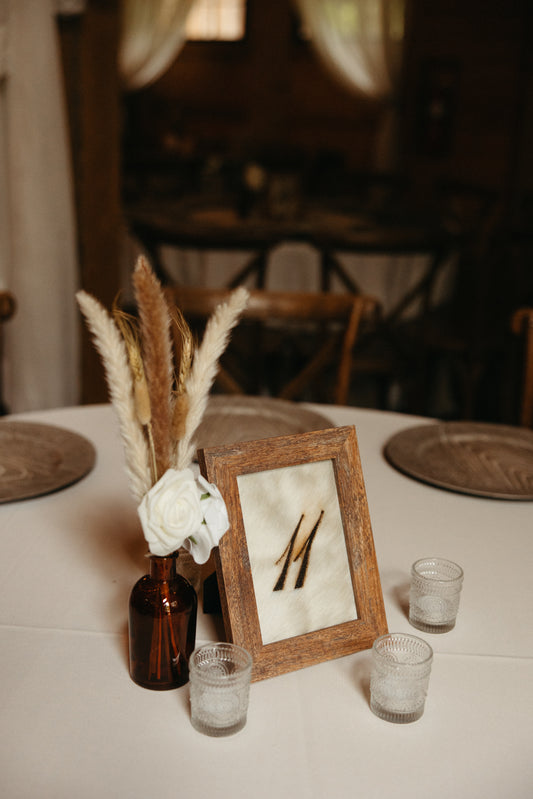 Cowhide Table Number and Wedding Sign Rentals