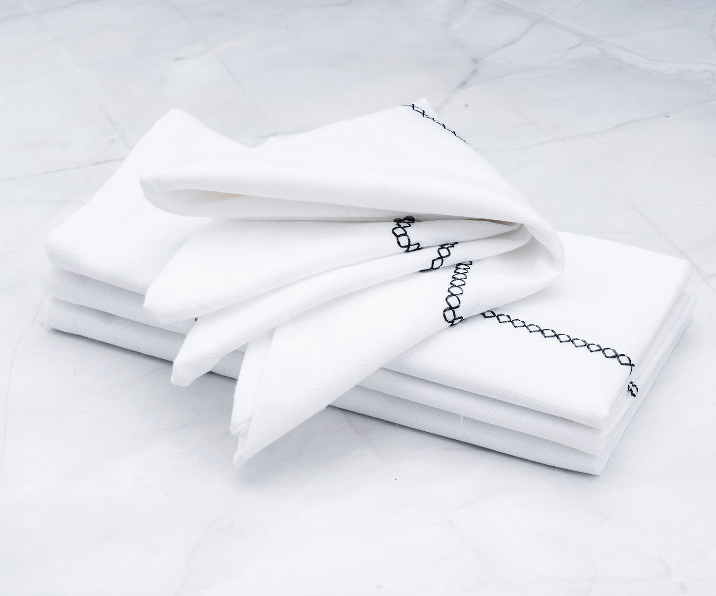 White Cloth Napkins - Diamond Embroidered Napkins