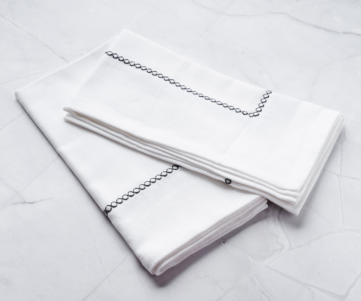 White Cloth Napkins - Diamond Embroidered Napkins