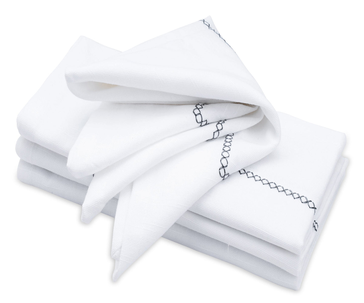 White Cloth Napkins - Diamond Embroidered Napkins