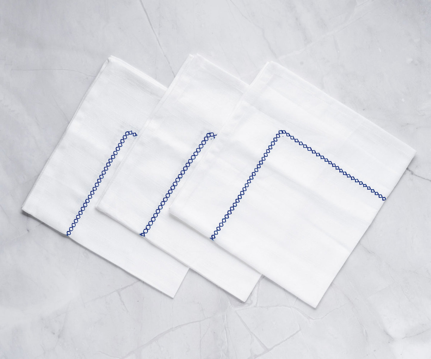 White Cloth Napkins - Diamond Embroidered Napkins