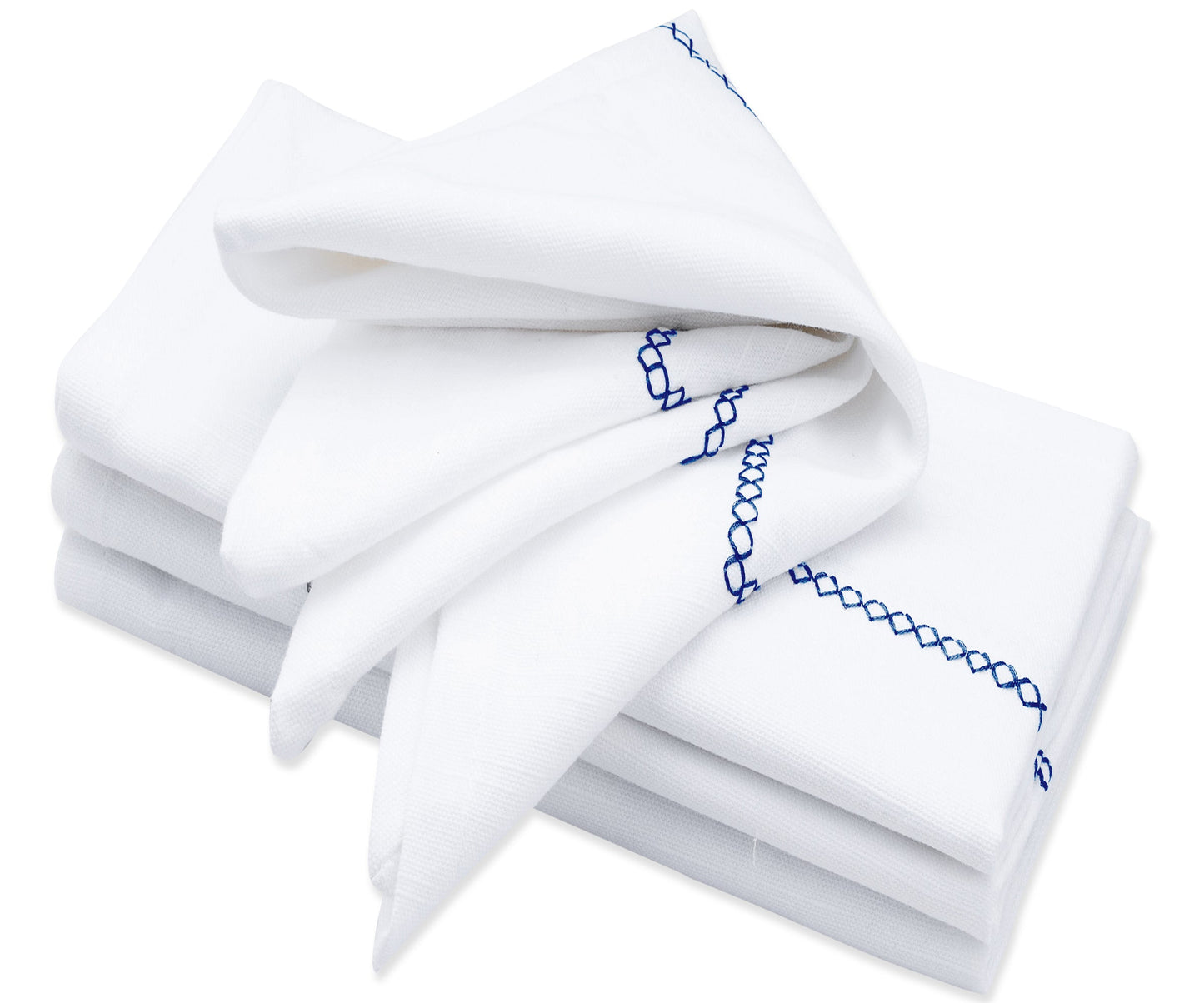 White Cloth Napkins - Diamond Embroidered Napkins