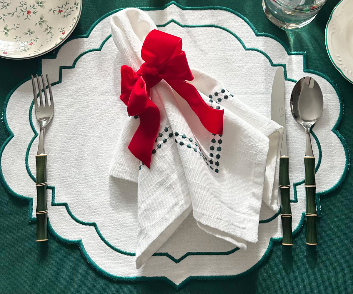 Green Cloth Napkins - Pearls Napkins