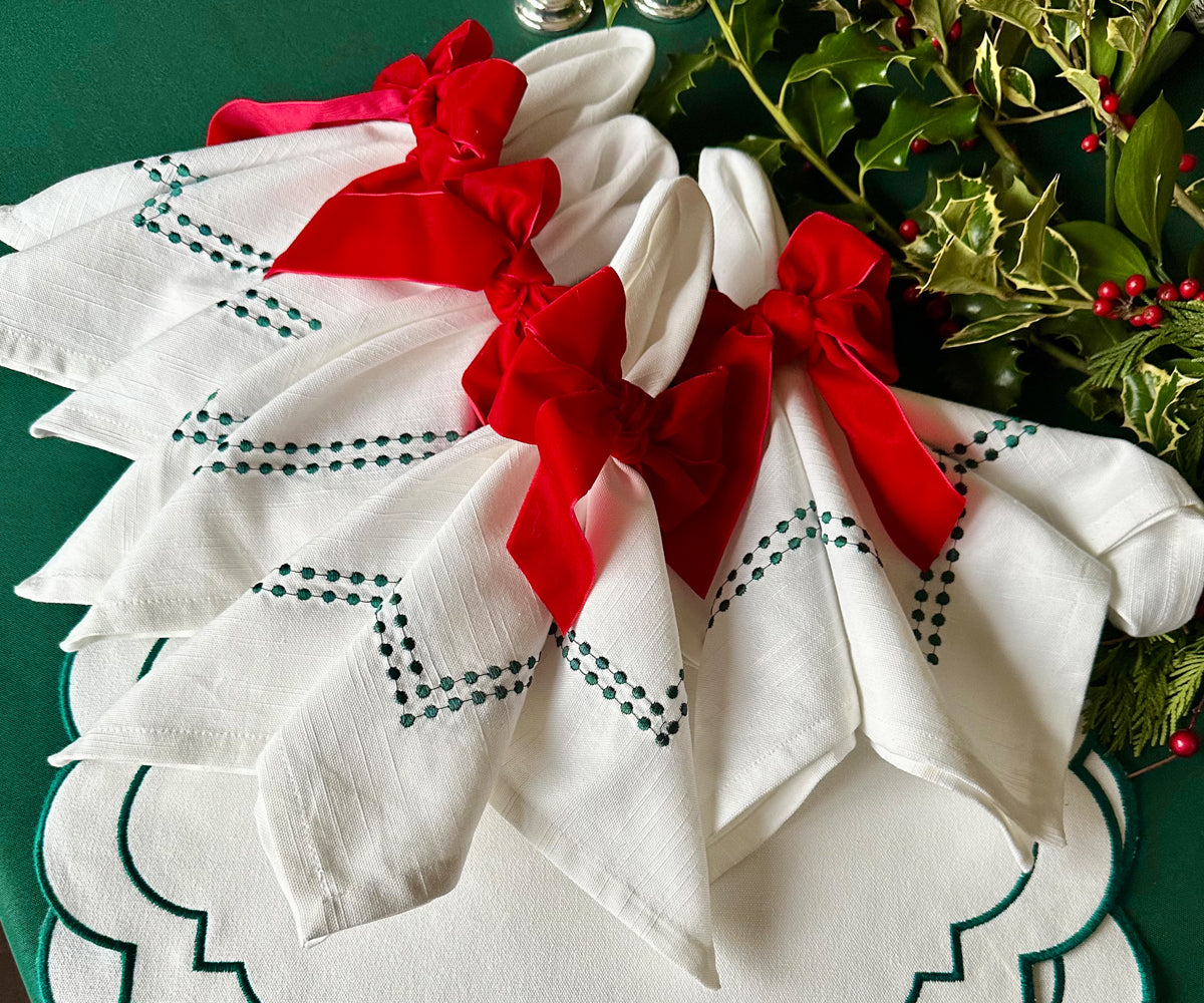 Green Cloth Napkins - Pearls Napkins