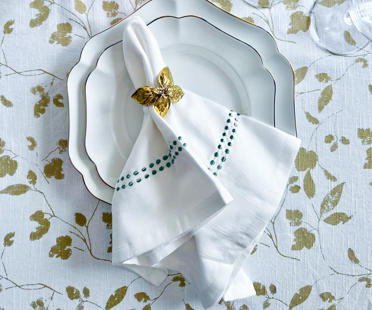 Green Cloth Napkins - Pearls Napkins