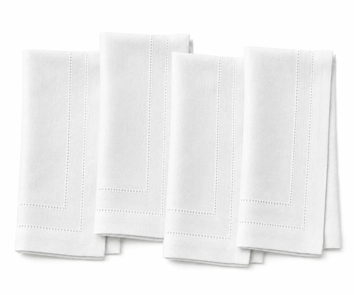 White Hemstitch Linen Napkins