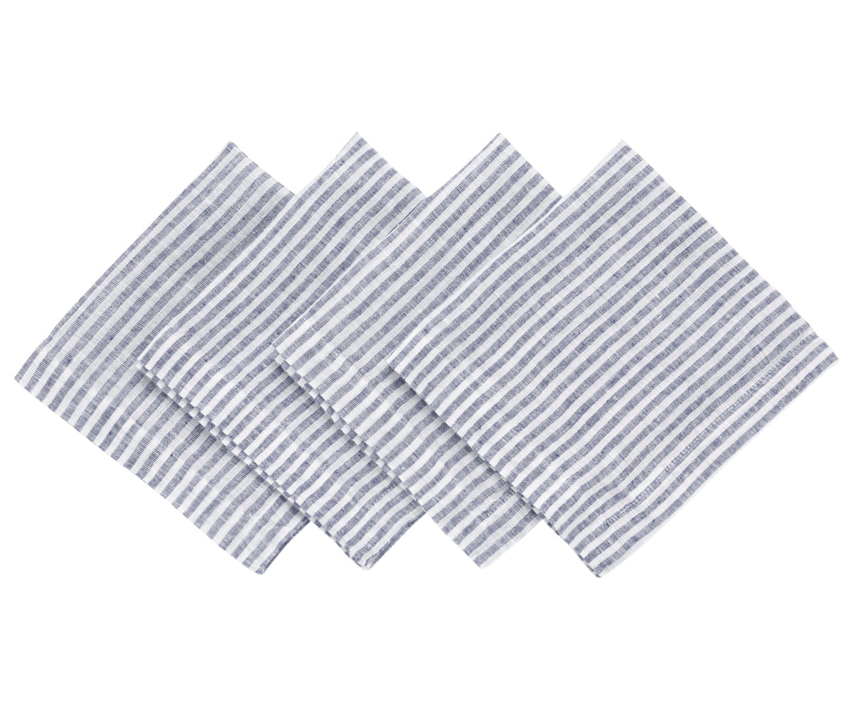 Navy Blue Pinstripe Linen Napkins - Set of 4, 8 & More