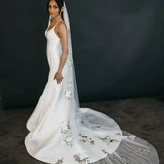 The Freya, Sage and Blush Floral Wedding Veil