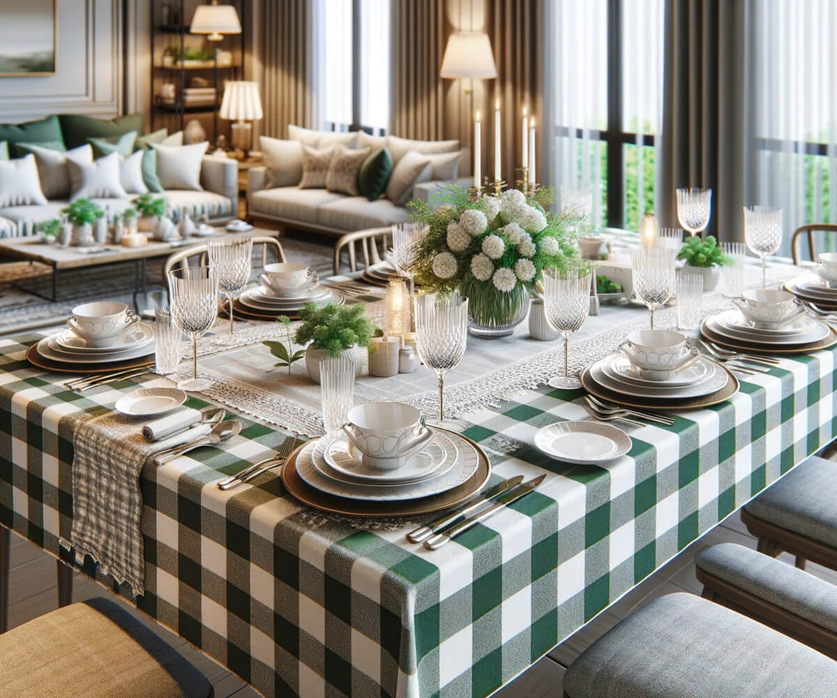 Green Checkered Tablecloth - Cloth Tablecloths