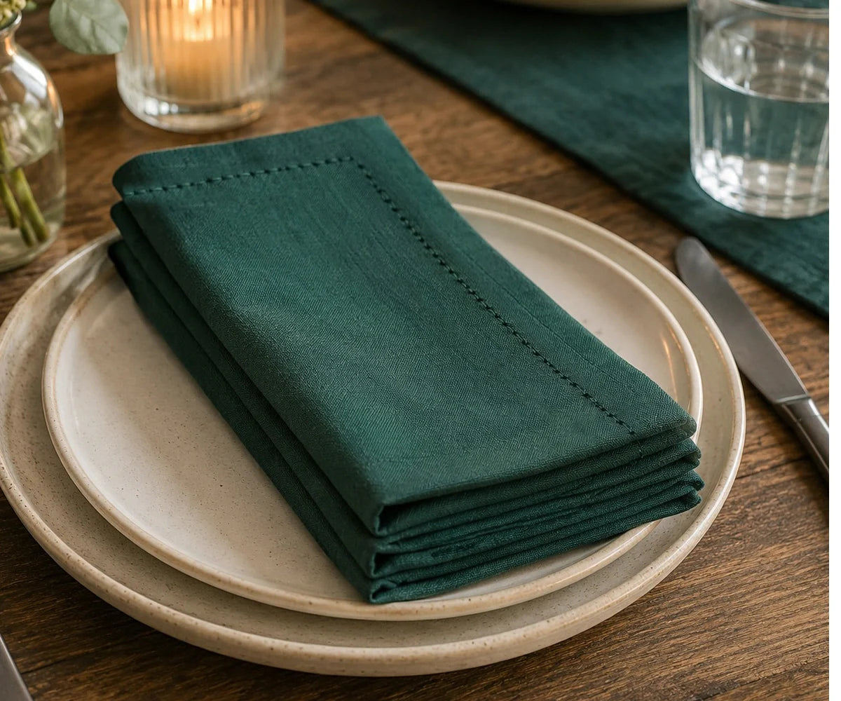 Hemstitch Dinner Napkins - Green