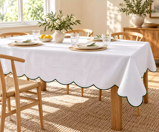 Green and White Tablecloth