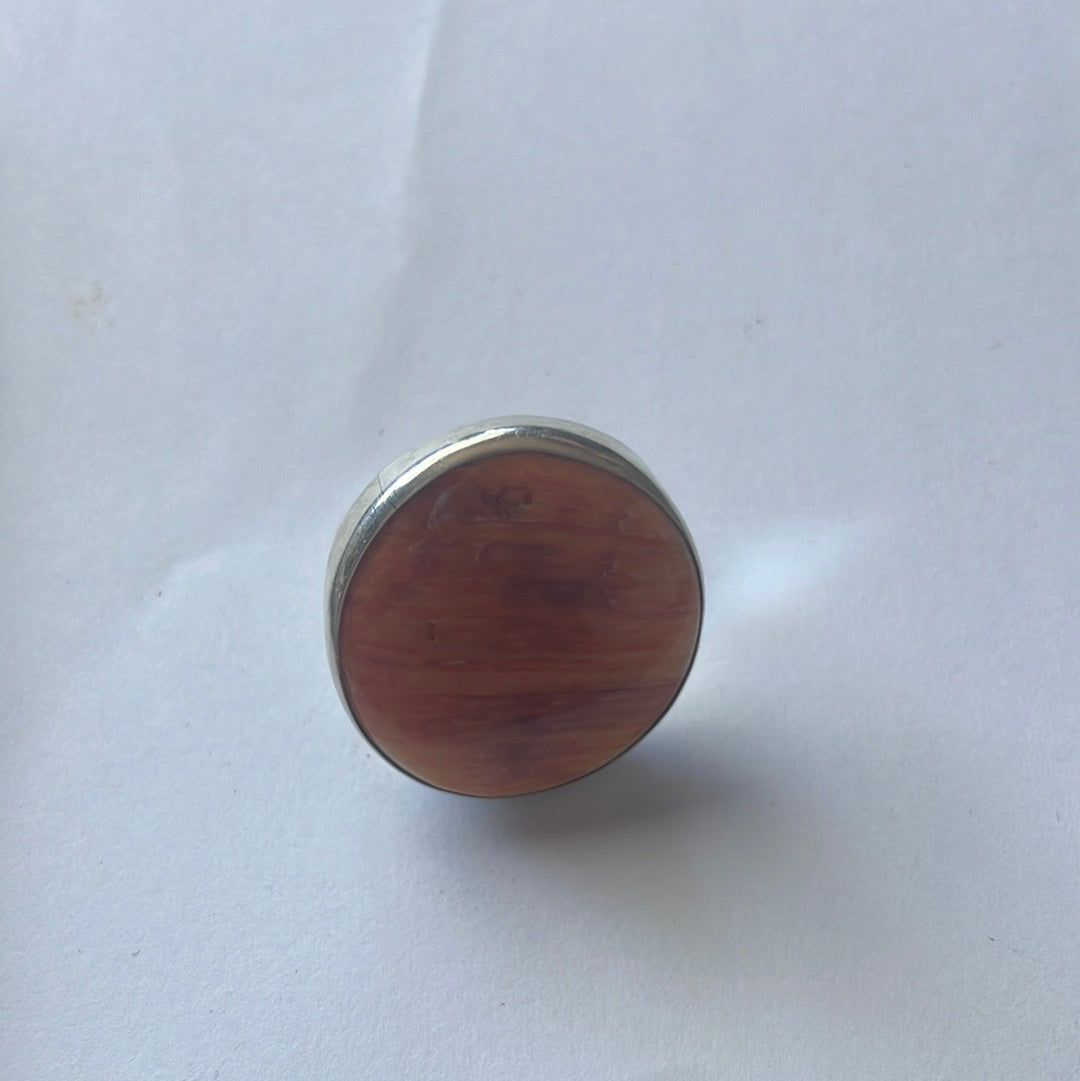 Handcrafted Sterling Silver & Orange Spiny Ring Size 7