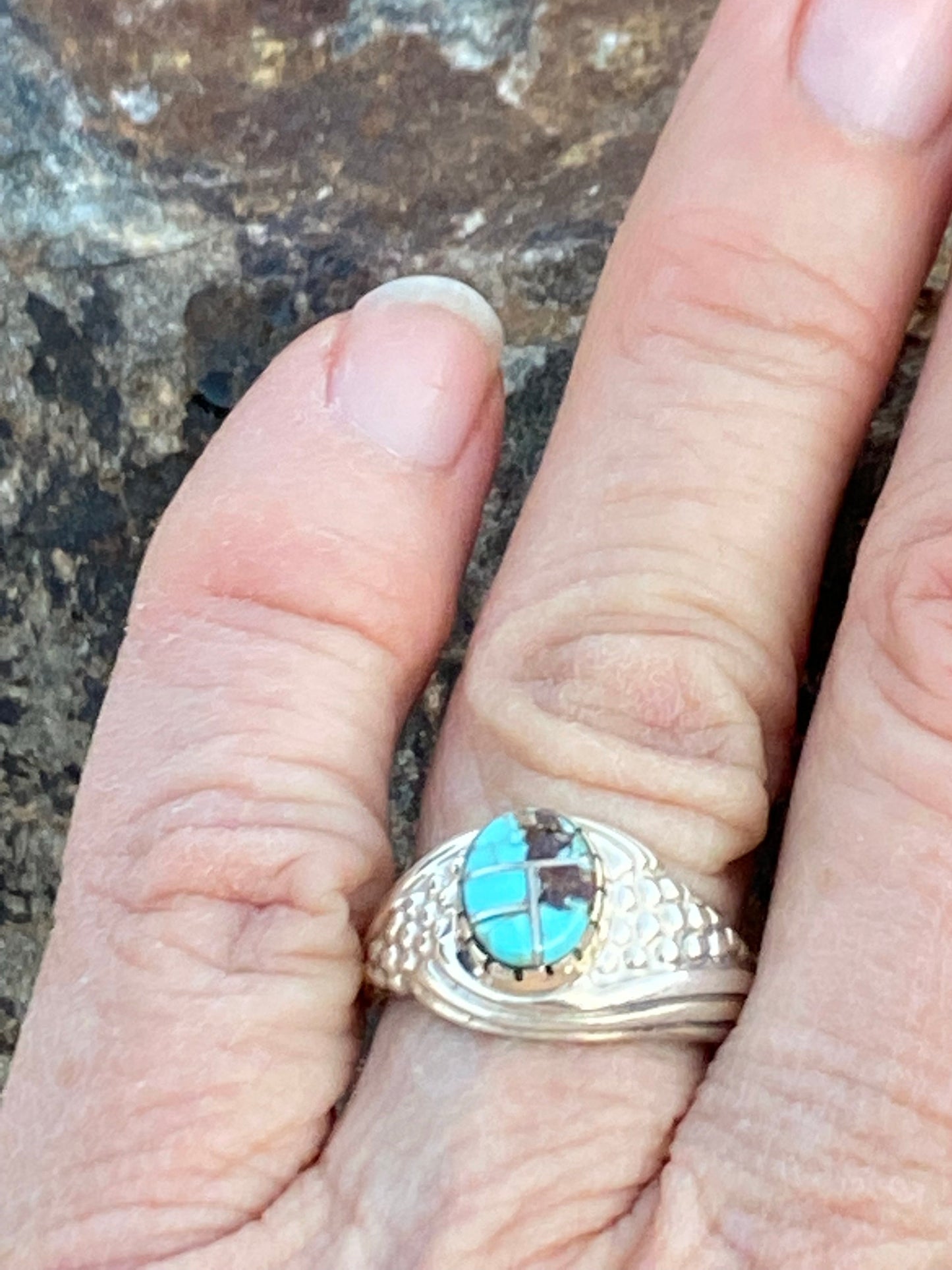 Handcrafted Turquoise 8 Sterling Silver Ring Sz 5.5