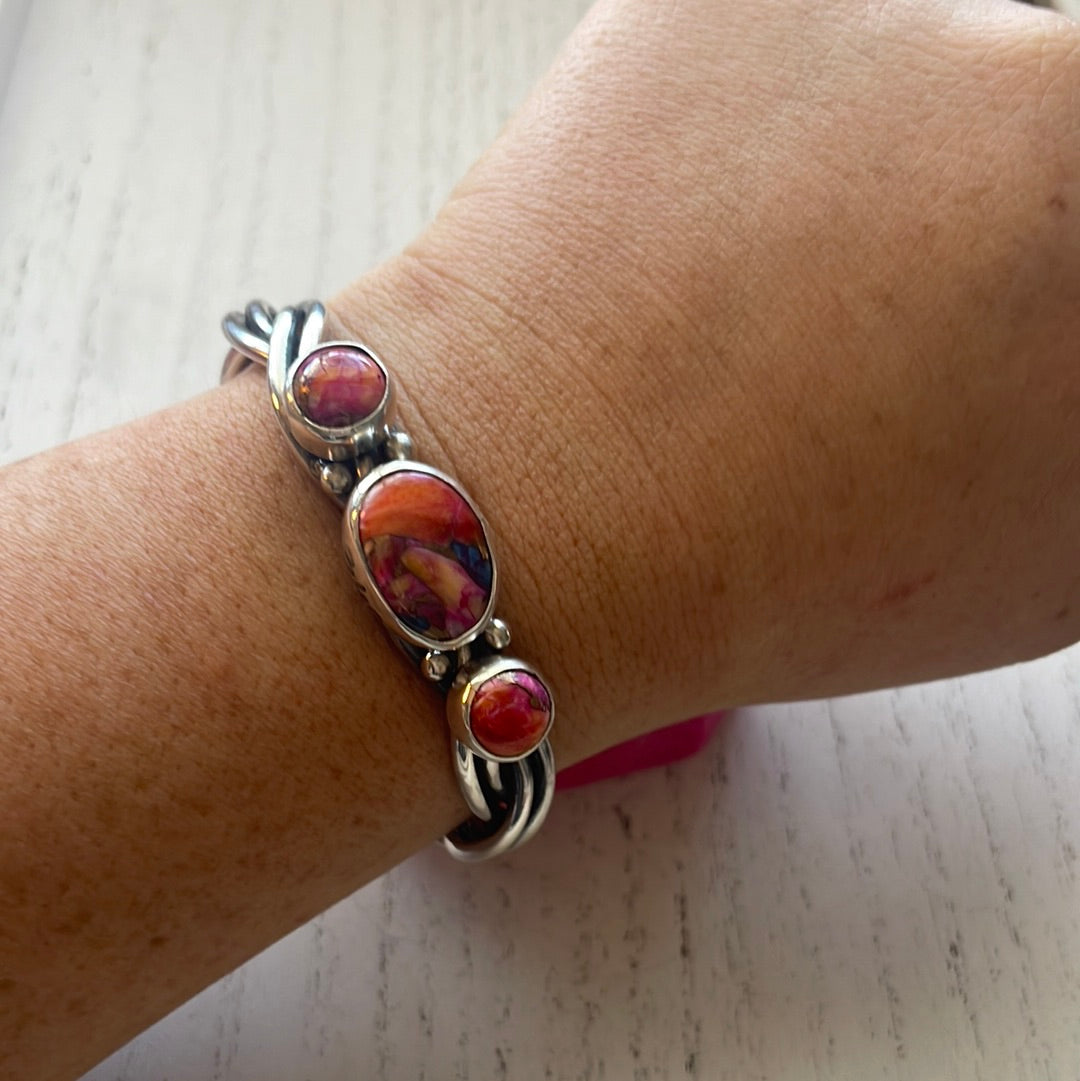 Handcrafted Pink Dream Mojave & Sterling Silver Cuff Bracelet Signed