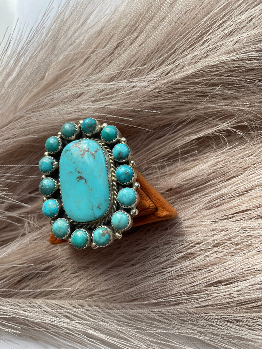 Handcrafted Turquoise & Sterling Silver Ring Size 7 Signed Robert Shakey