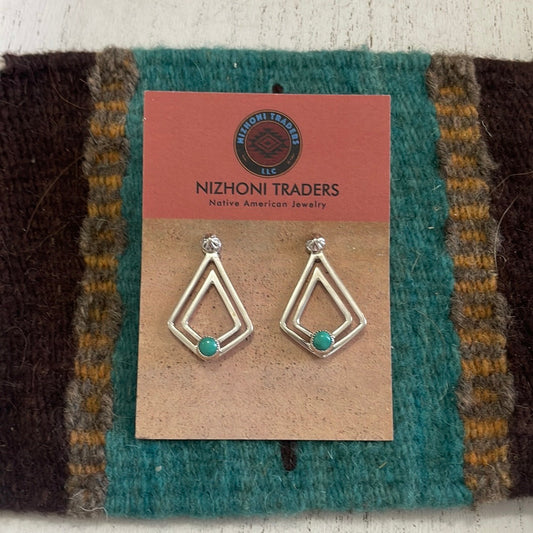 Handcrafted Turquoise & Sterling Silver Triangular Earrings