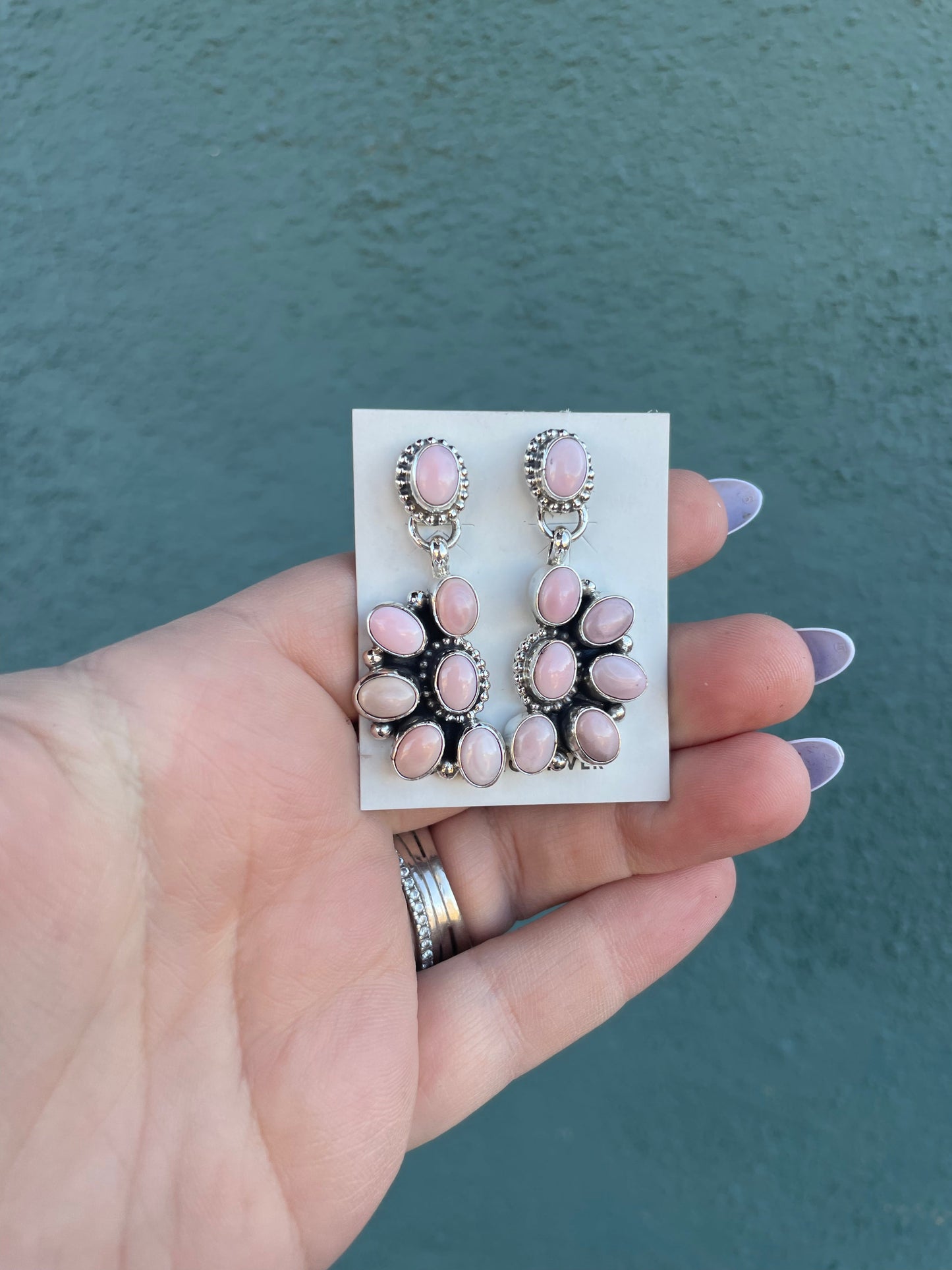 Handcrafted Queen Pink Conch Shell And Sterling Silver Lariat Necklace Earrings Set By Sheila Becenti