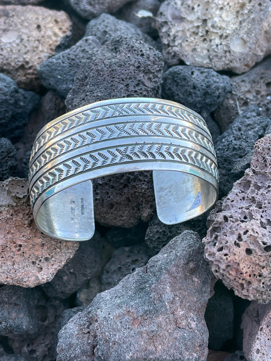 Handcrafted Sterling Silver Hand Stamped Southwest Bracelet Cuff