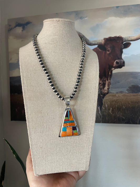 Handcrafted Multi Stone Inlay & Sterling Silver Pendant