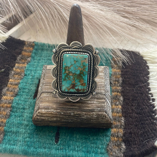 Handcrafted Sterling Silver & Turquoise Statement Ring Size 12