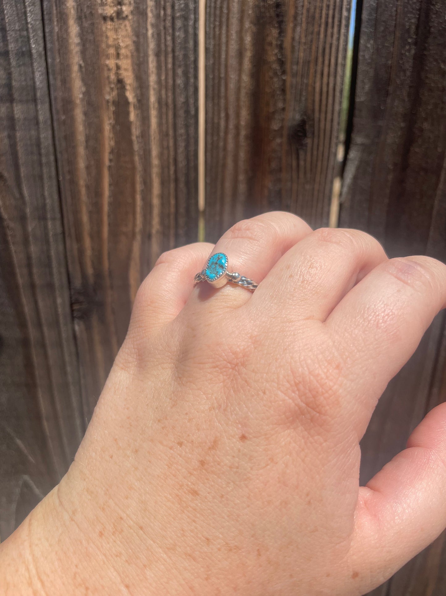 Handcrafted Small Stone Natural Kingman Turquoise Sterling Silver Braided Band Ring